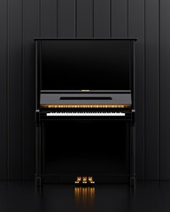 Obraz premium Elegant upright piano in a minimalist setting, perfect for musicians and music lovers.