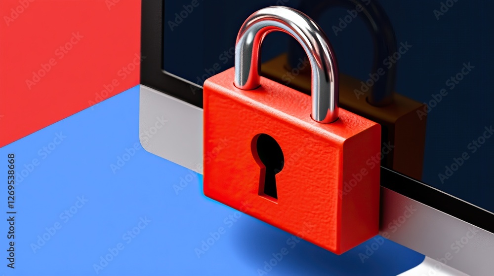 Aufkleber a red padlock on a computer screen symbolizes online security and data protection.