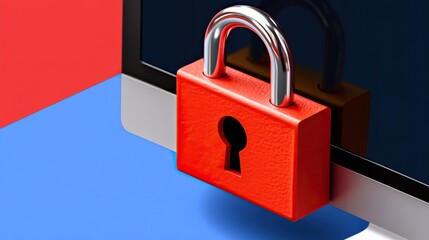 A red padlock on a computer screen symbolizes online security and data protection.