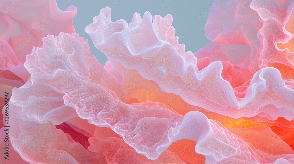 Aufkleber dynamic flowing textures of abstract coral forms studio digital art soft lighting close-up fluidity