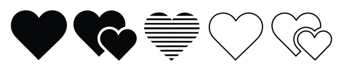 Set of hearts. Black and red heart icons vector. Different heart shapes for web. Heart collection