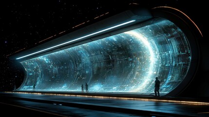 Futuristic portal, night, space travel, city background, sci-fi concept art