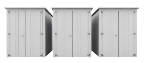 three storage units exterior modern design on white background