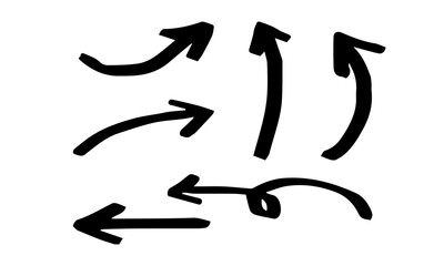 Set of arrows drawn with marker. with black flat color. Vector illustration
