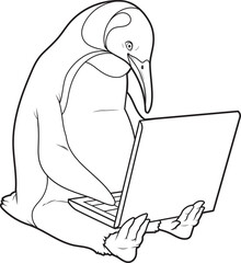 Penguin Laptop Animal Vector Graphic Art Illustration