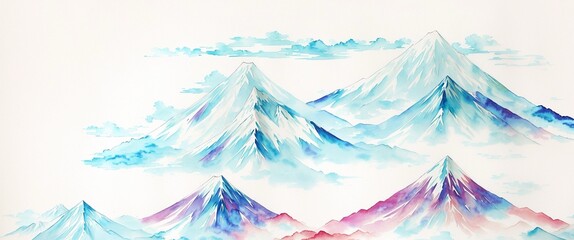winter landscape montagne mountain snow Aqua paint japan
