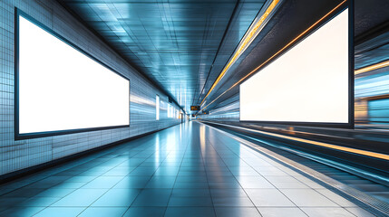 Modern Subway Tunnel with Blank Billboards