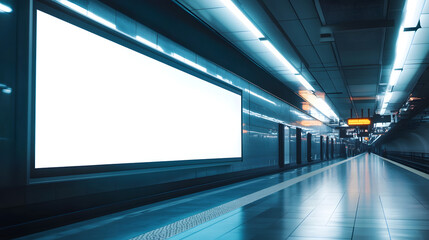 Modern Subway Station Platform with Blank Advertisement