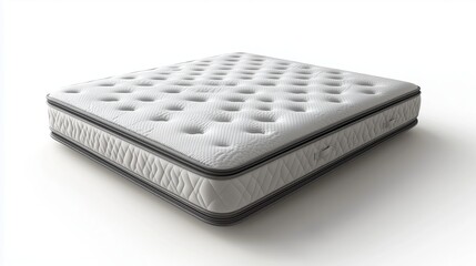 White Orthopedic Memory Foam Mattress with Quilted Cover, isolated on white background, Comfortable Bedding Solution