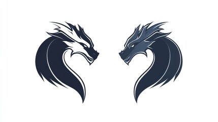 Obraz premium Two dragons forming heart, fantasy art, white background, logo design