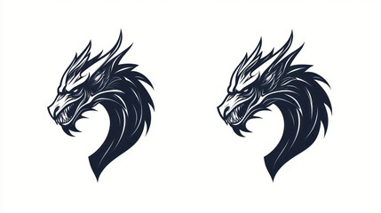 Obraz premium Two dragon head illustrations, white background, logo design