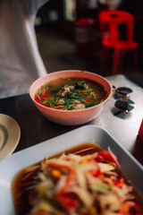  thai street food soup and papaya salad in bangkok