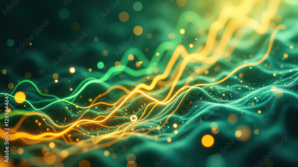 Poster financial growth visualization with a vibrant abstract background featuring neon-colored lines and p