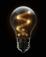 Illuminating ideas light bulb with spiral filament on black background photography studio creative concept