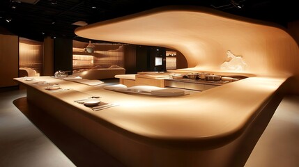 Modern Restaurant Interior Design With Elegant Counter And Kitchen