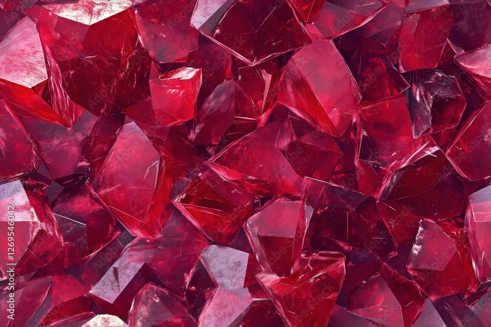 Poster seamless strawberry quartz shiny red gemstones, showcasing their facets and reflections. the vibrant