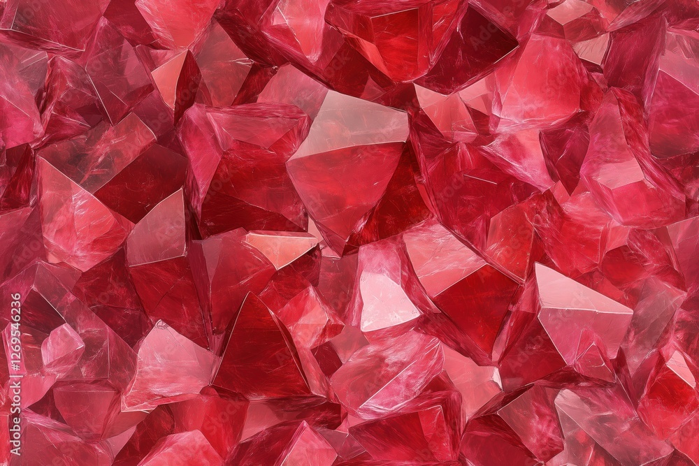 Poster seamless strawberry quartz various red crystals, showcasing their sharp edges and translucent surfac