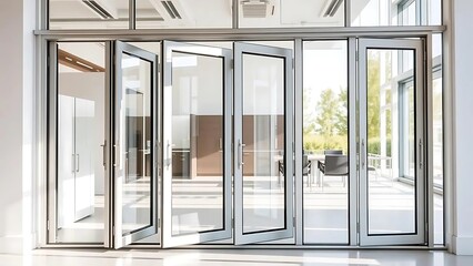 Modern Commercial Aluminium Frame Bi-Fold Doors with Glass Panels in Contemporary Space