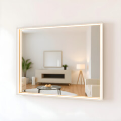 Fototapeta premium Minimalistic Plastic Frame Mirror in a Modern Living Room: 
