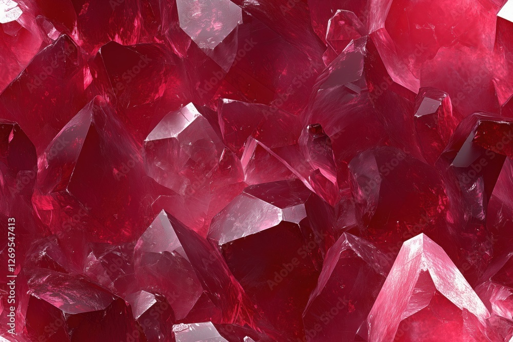 Poster seamless strawberry quartz vibrant red crystals, showcasing their sharp edges and reflective surface
