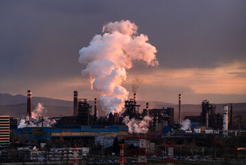 Industrial steel factory, iron works. Metallurgical plant.