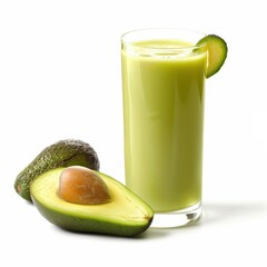 Avocado smoothie in a glass isolated on a white background.