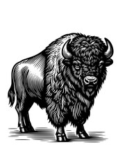 Woodcut-style illustration of an American bison © ekysanti23