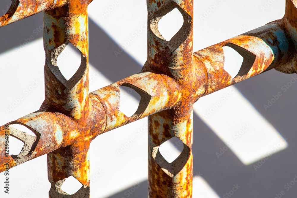 Aufkleber rusty metal lattice with diamond-shaped cutouts, creating a textured abstract pattern.