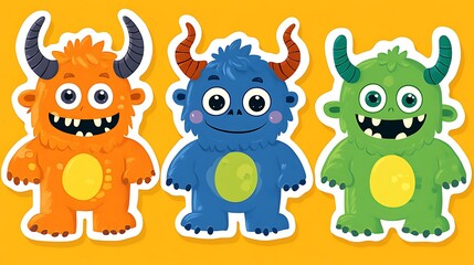 Naklejka premium Cute monster stickers on orange background.