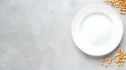 Empty White Plate on Gray Surface with Nuts Around It