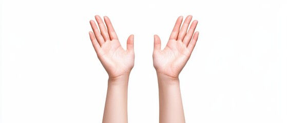 Obraz premium Hands raised in a gesture of hope and positivity against a white background.