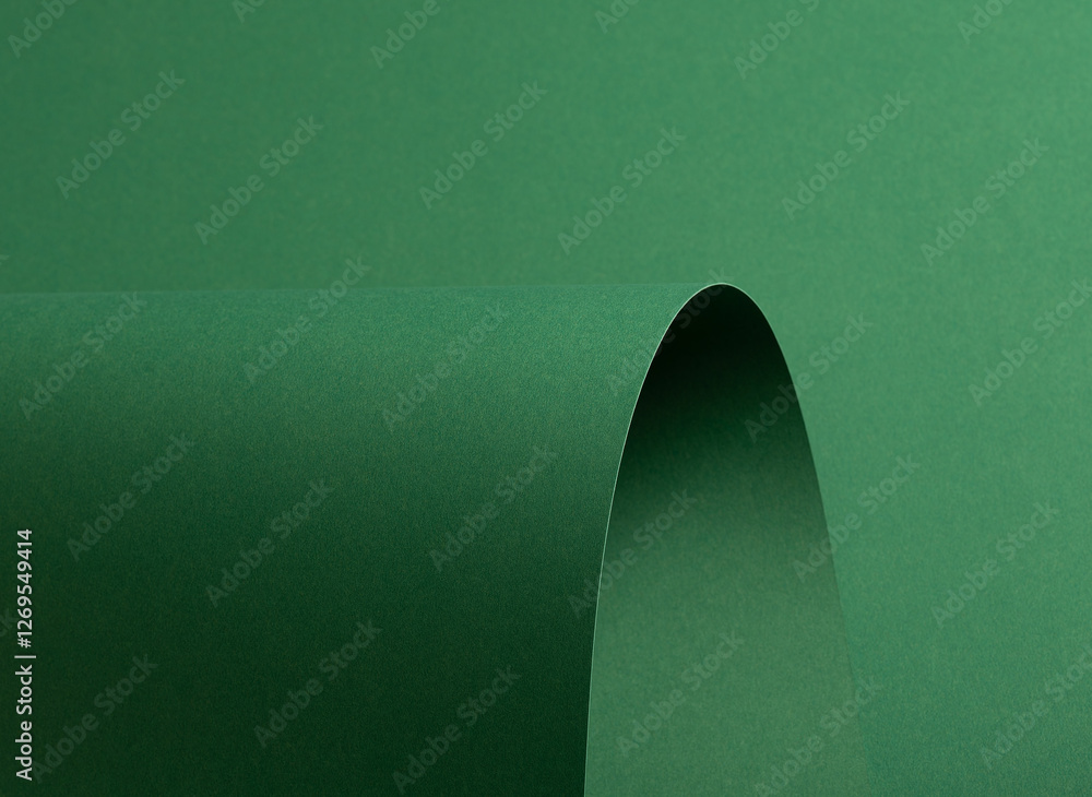 Poster Deep emerald green paper background with a smooth texture and elegant folds. Rich forest and pine tones create a refined, minimal, and artistic abstract design with wavy edges and subtle shadows.