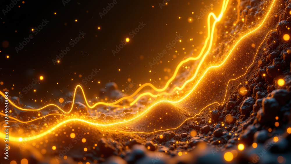 Poster a dynamic image showcasing financial growth with fiery elements and golden particles.