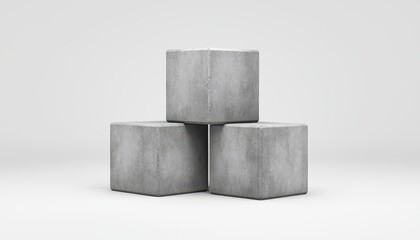 Minimalist concrete cubes arranged artfully in modern interior space.
