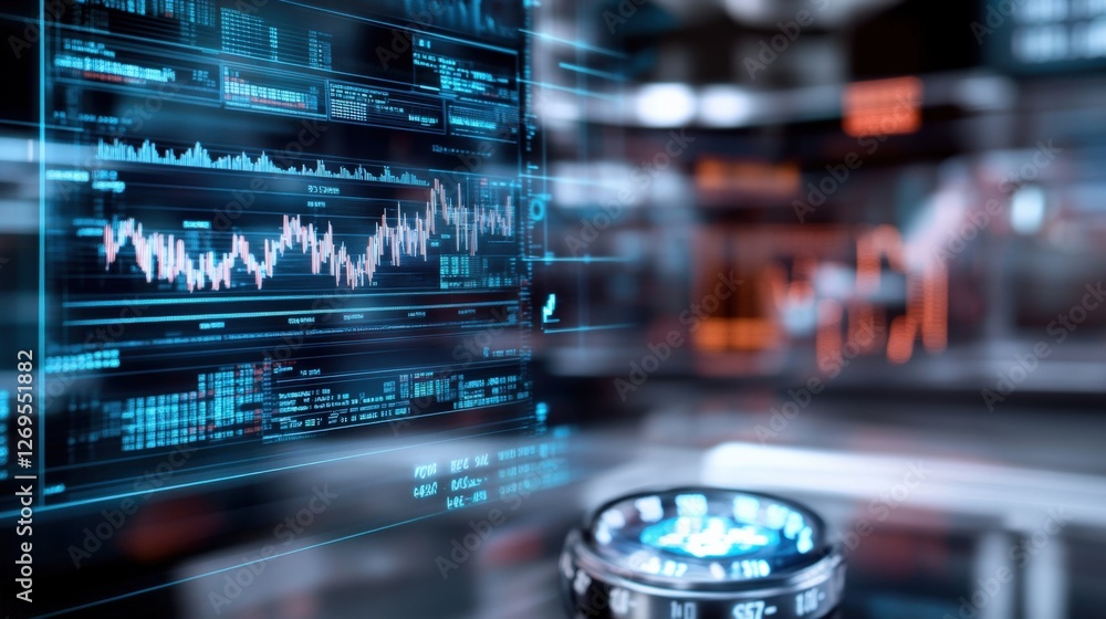 Poster data visualization financial sector infographic digital environment close-up view insights into mark