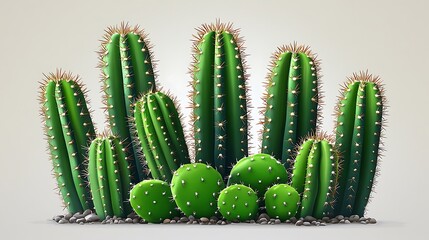 Desert cacti cluster, studio shot, design element.