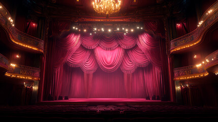 Classic theater interior with heavy red curtains