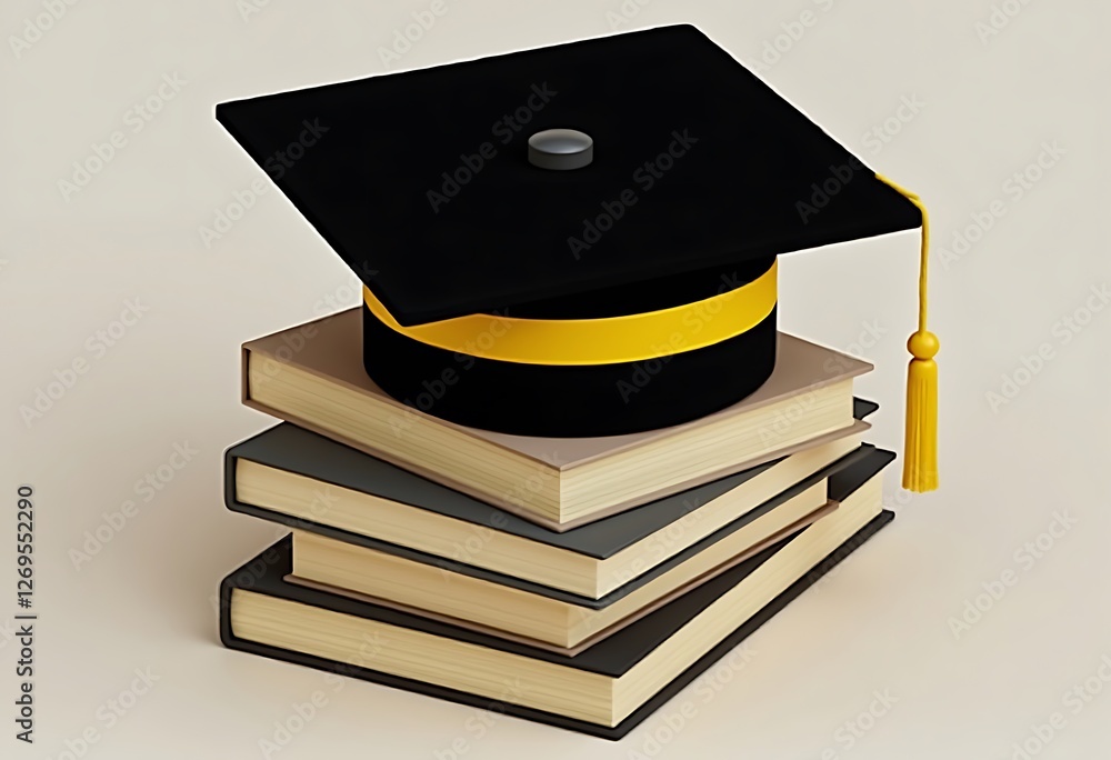 Poster generative ai illustrative stack of knowledge represented by books and graduation cap