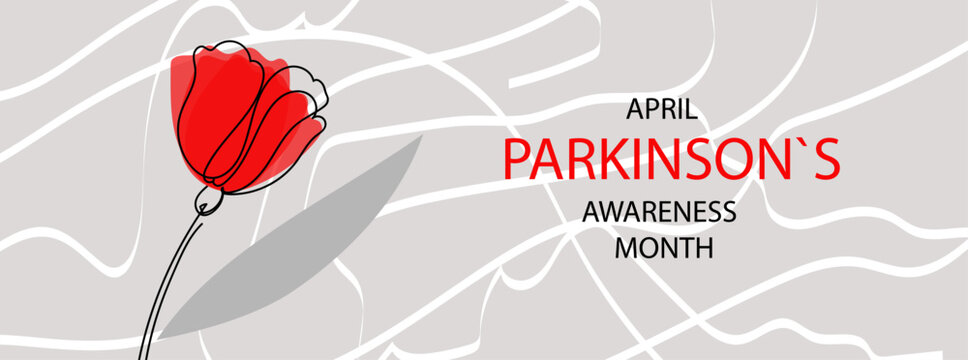 Parkinson’s Awareness Month banner. World Parkinson’s disease day poster. line art doodle hand drawn Vector Illustration.