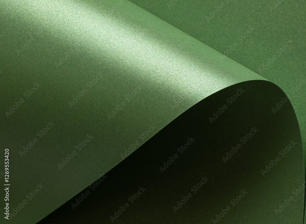 Fototapete Emerald green paper background with a glossy, satin texture and shimmering wavy edges. Deep forest and sage tones create an elegant, luxurious, and sophisticated abstract design with subtle folds.
