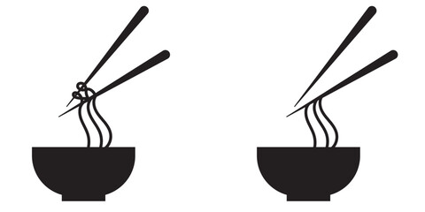 Bowl of Noodles with Chopsticks icon Symbol mark in filled style