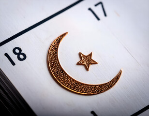 Ramadan calendar with a crescent shape marked, macro shot