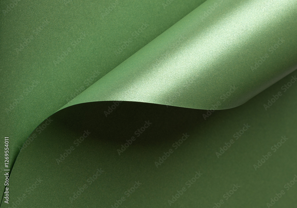 Poster Emerald green paper background with a pearlescent, glossy texture and shimmering wavy edges. Deep forest and sage tones create an elegant, luxurious, and sophisticated abstract design.