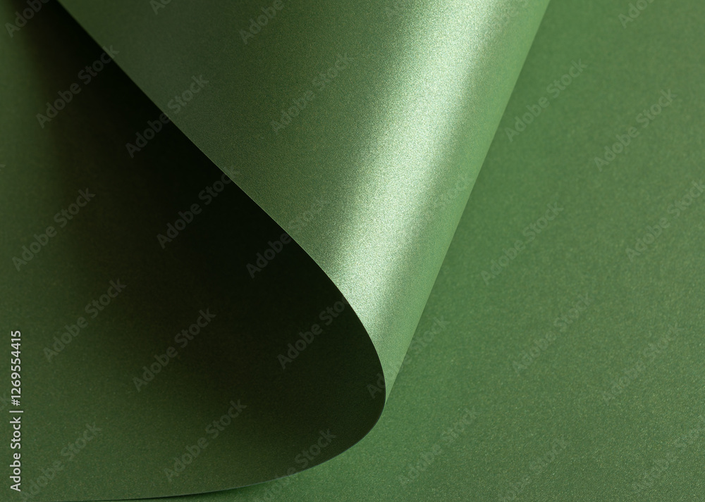 Poster green paper background with a pearlescent, glossy texture and shimmering wavy edges. deep forest and