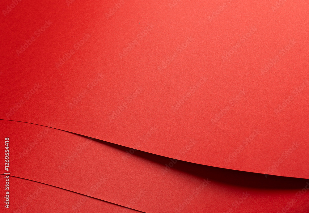 Poster Fiery coral red paper background with a smooth texture and overlapping curved folds. Warm vermilion tones and dynamic geometric lines create a bright, flowing, and minimal abstract composition with