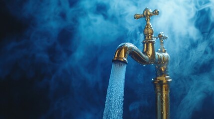 Hot water tap, steam, dark background, plumbing, website banner