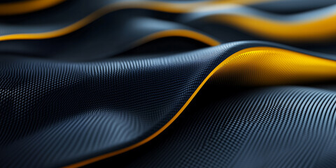 Textured black and yellow gold waves showcase sleek design elements in a modern high tech dark carbon fiber background