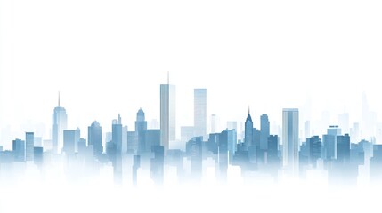 Obraz premium Skyline cityscape, misty morning, urban background, website banner