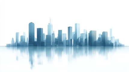 Naklejka premium Cityscape skyline reflection, urban development, modern buildings, white background, real estate