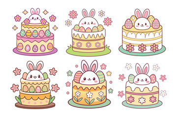 A Bundle of Cute Easter Cake Vector Cartoon Illustrations Easter day
